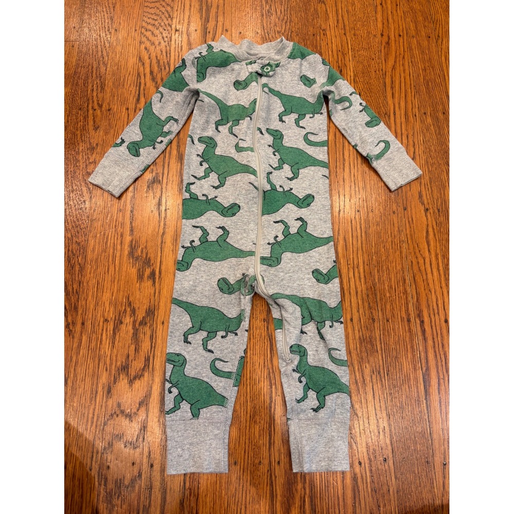 Hanna Andersson 18-24M Organic Cotton Dinosaur Zip Sleeper Pajamas Gray Green